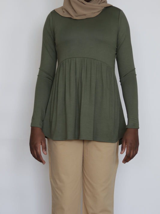 Jersey peplum tunic - Olive