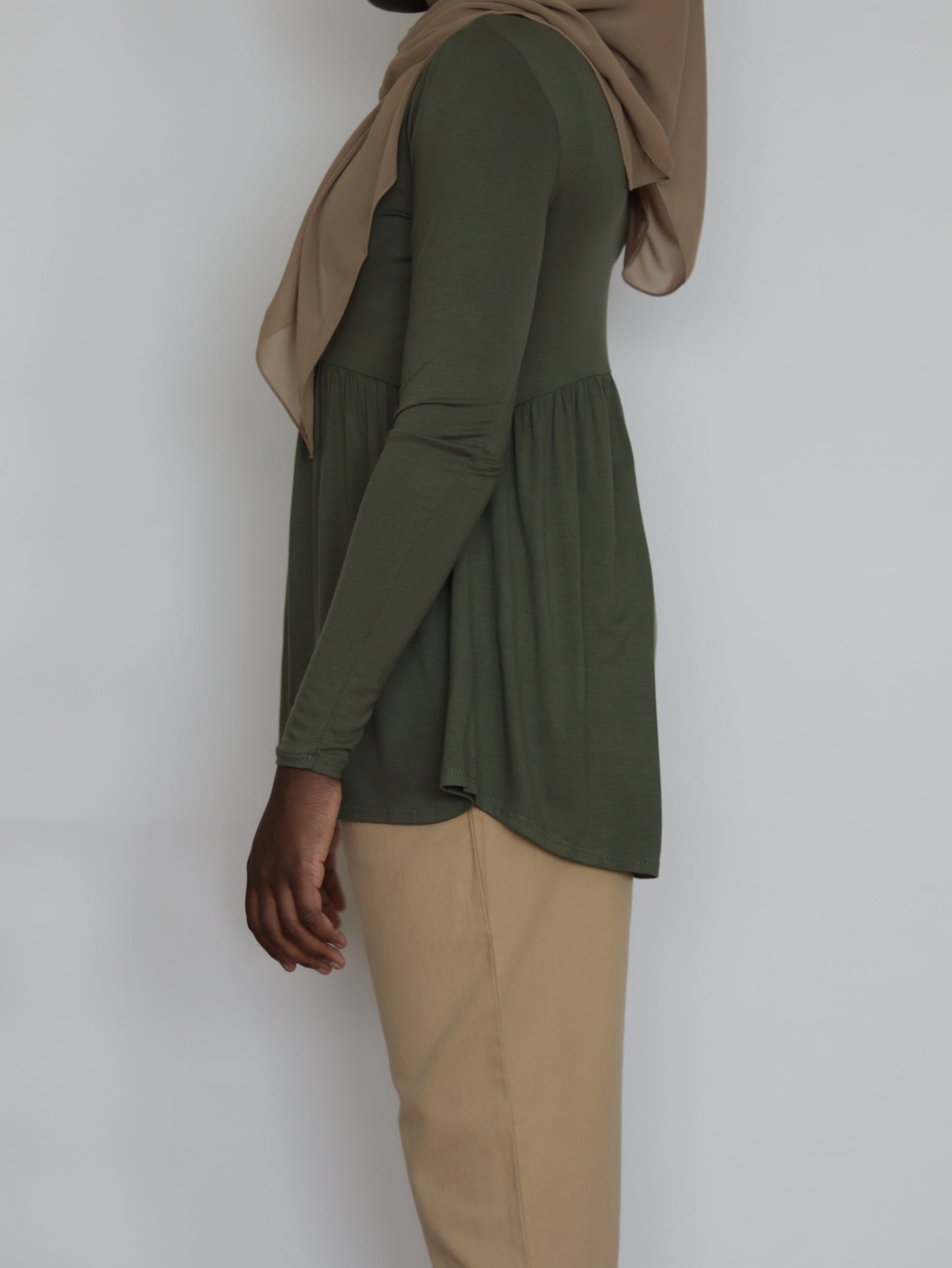 Jersey peplum tunic - Olive