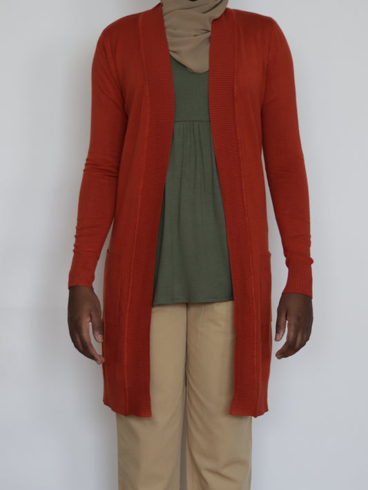 Long open cardigan - Rust