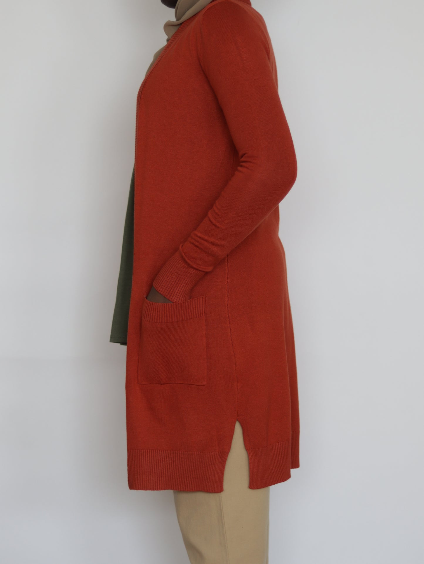 Long open cardigan - Rust